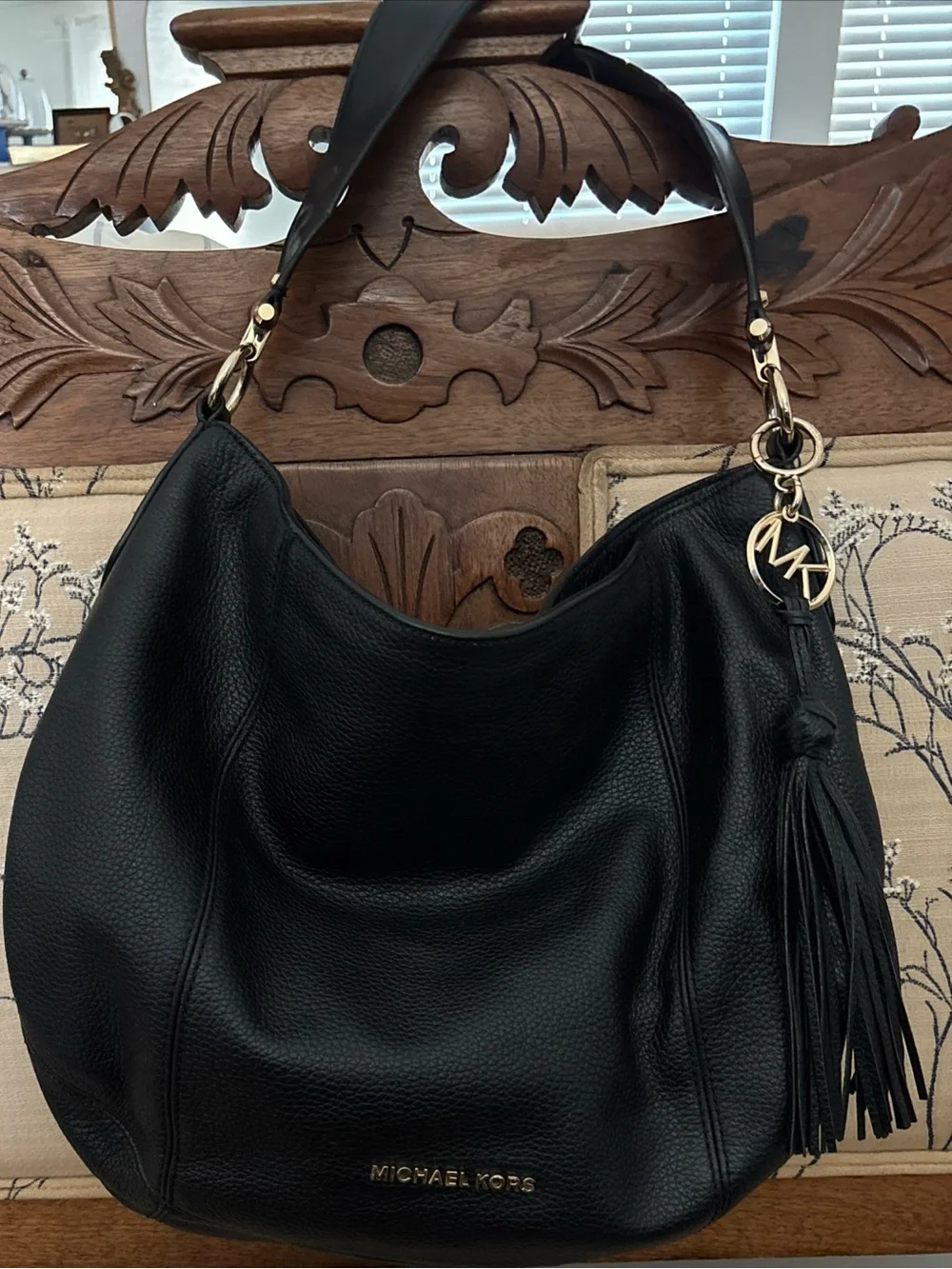 Michael Kors Brook LRG  BLK Pebbled Leather Shoulder Bag 38S9GOKH3L 13.5”X11.5”